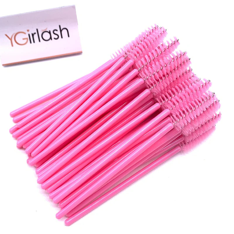 50 Pcs Shiny Crystal Eyelash Applicator Disposable Diamond Handle Nylon Two Colors Mascara Wands Spoolies Pink Brushes