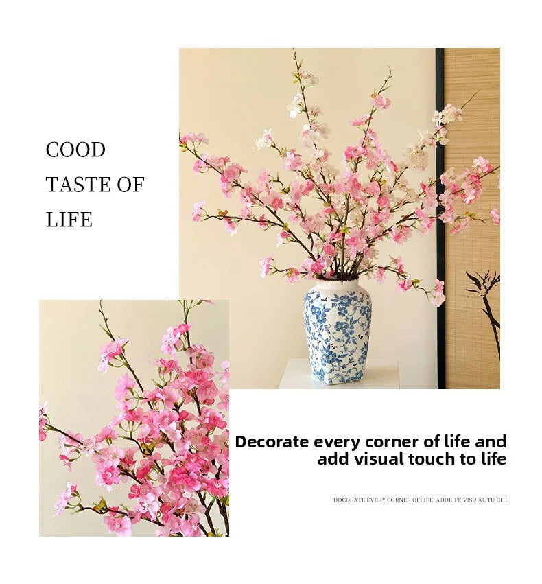 Japanese Style Artificial Cherry & Peach Blossom Bouquet, Faux Dried Floral Ornaments for Table & Living Room Home Decoration