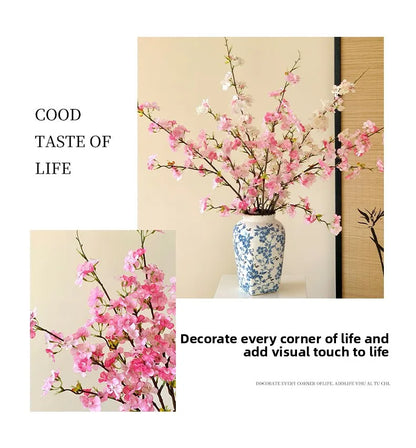 Japanese Style Artificial Cherry & Peach Blossom Bouquet, Faux Dried Floral Ornaments for Table & Living Room Home Decoration