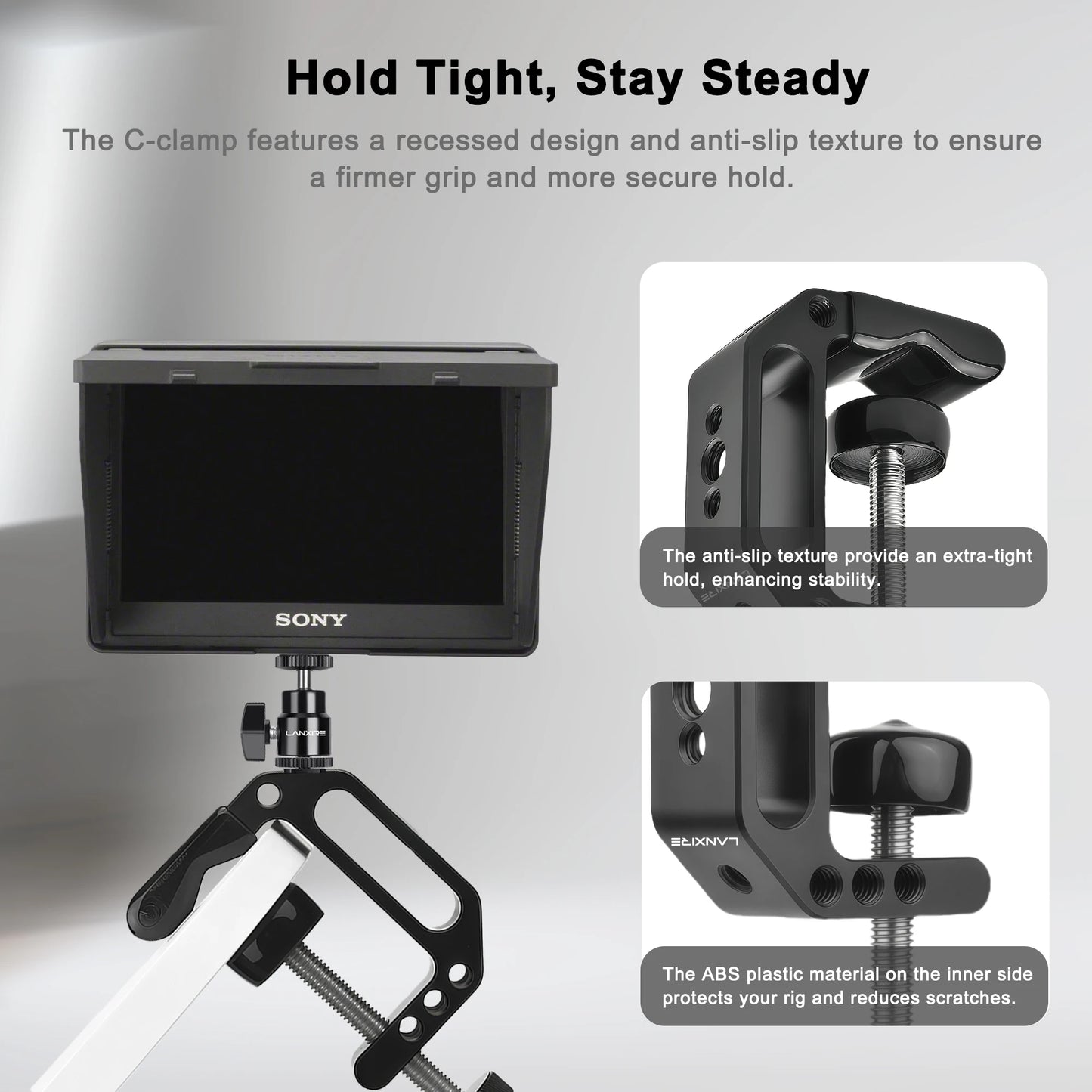 Lanxire C Clamp Camera Mount Clamp with 1/4" Screw Mini Ball Head for Camera, Gopro, Insta360, Flash Light, Monitor, Microphone