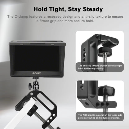 Lanxire C Clamp Camera Mount Clamp with 1/4" Screw Mini Ball Head for Camera, Gopro, Insta360, Flash Light, Monitor, Microphone