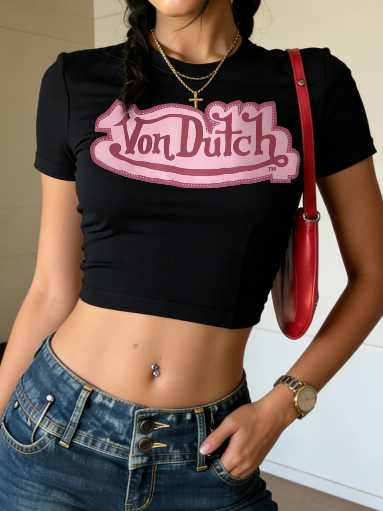 Women's Retro Letter Pattern Printed Round-neck Baby Tee Summer New Short Sleeve Crop Tops Casual Sports Short-Sleeved Y2k Tees