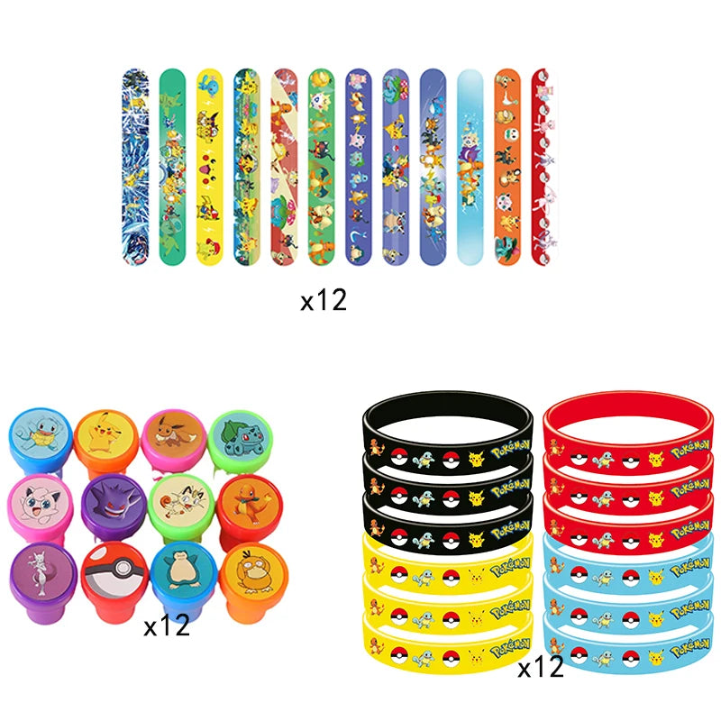 Birthday Party Favor Supplies Pik chu Braclet Keychain Stamp Mask Set for Birthday Party Bag Classroom School Reward Prize Gift