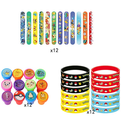 Birthday Party Favor Supplies Pik chu Braclet Keychain Stamp Mask Set for Birthday Party Bag Classroom School Reward Prize Gift