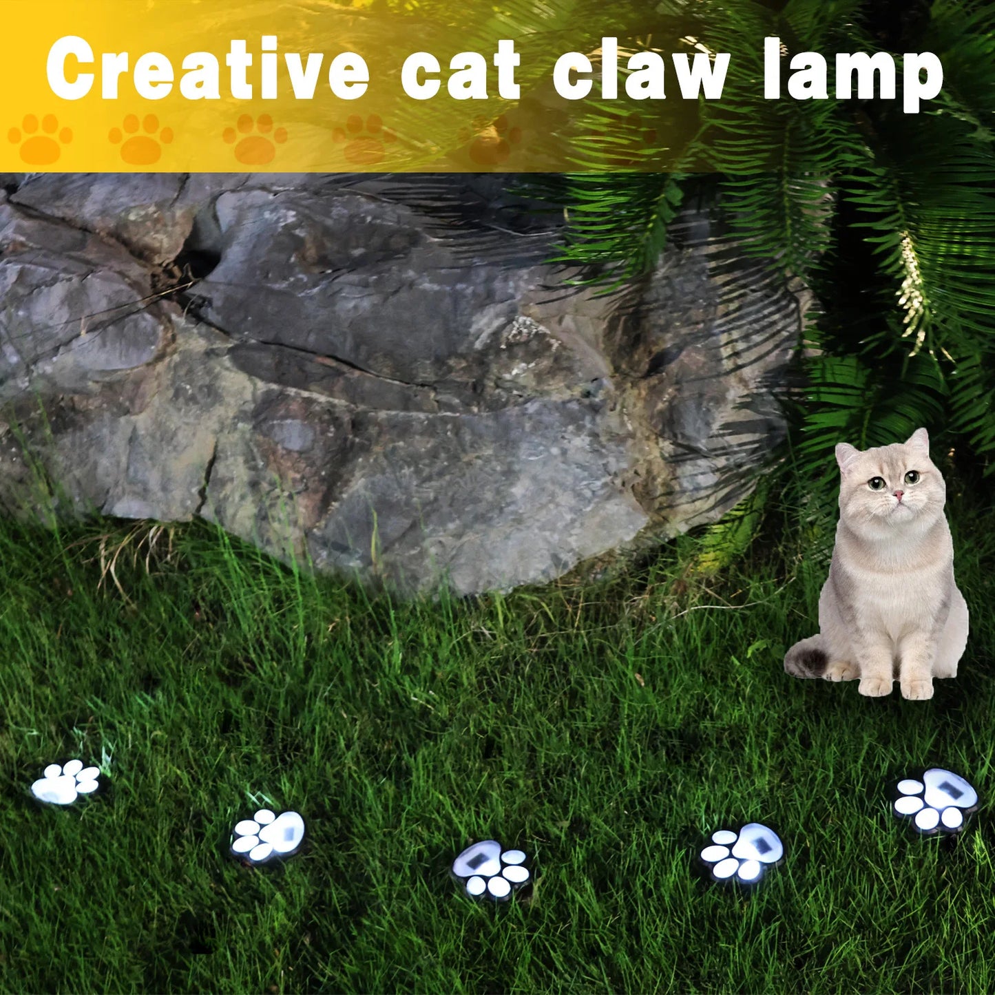 Outdoor  Paw Print Lights LED Solar Light Waterproof Dog Cat Animal Paw Print Light Path Lawn Lamp for Garden Patio Lawn Camping