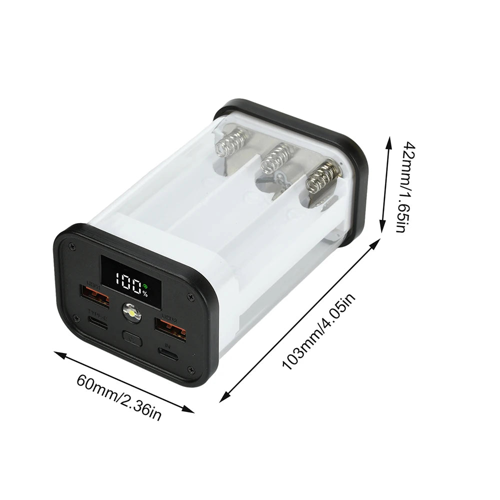 6/12 Slots 22.5W Power Bank Case Fast Charging LED Screen Battery Storage Box Transparent Mobile Power Bank Kit Type-C+USB Port