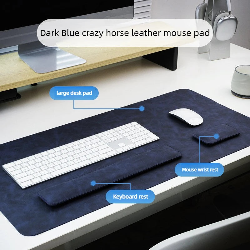 3in1 Wrist Rest Desk Mat Waterproof PU Crazy Horse Texture Large Mouse Pad Non-slip Suede Desk Pad Desktop Gaming Accessories