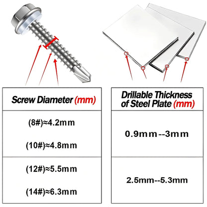 410 Stainless Steel Hex Head Self Drilling Screws M4.2 M4.8-M6.3mm Self-Tapping TEK Screws With Rubber ring Roofing screw #8#10#