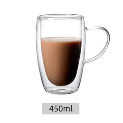 1pack 250/350/450ml Glass Coffee Mug with Handle Double-Walled Glass Cup For Cold or Hot Water Juice Milk Coffee Whiskey
