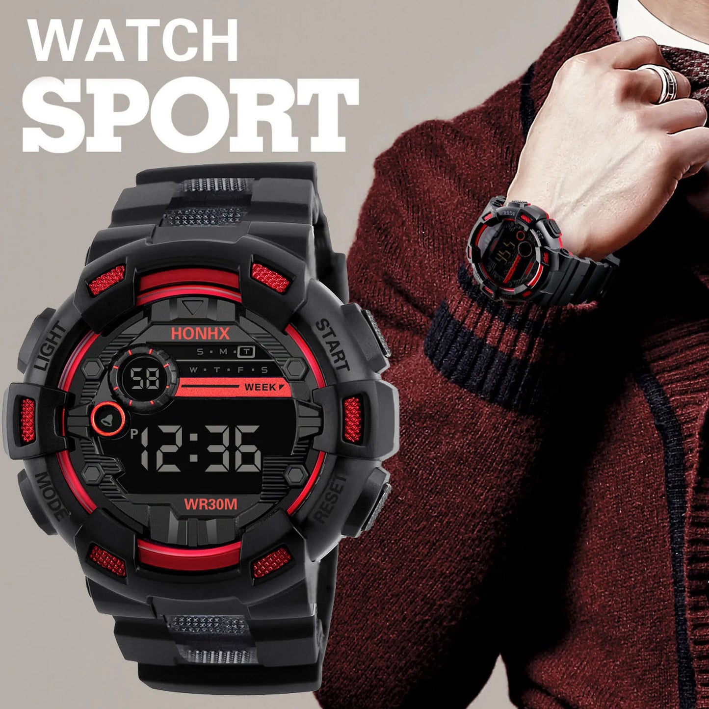 Fashion Men‘s Watch Waterproof Sports Digital Watches Men Large Dial Electronic Wristwatch Clock for Boys Child Reloj Hombre