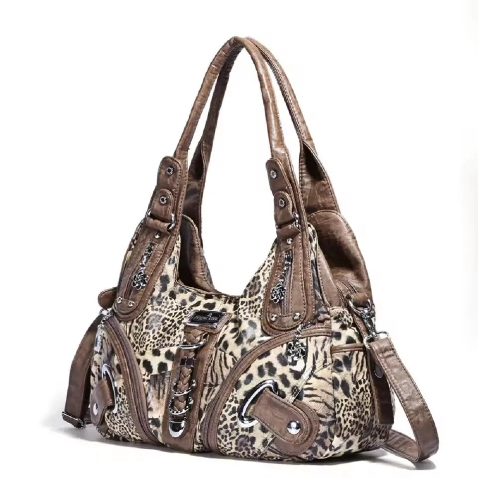 Versatile Women Handbags Leopard Shoulder Bag Top-handle Bag Fashion Satchel Dumpling Pack Shoulder Bag Large Tote Bag Purse