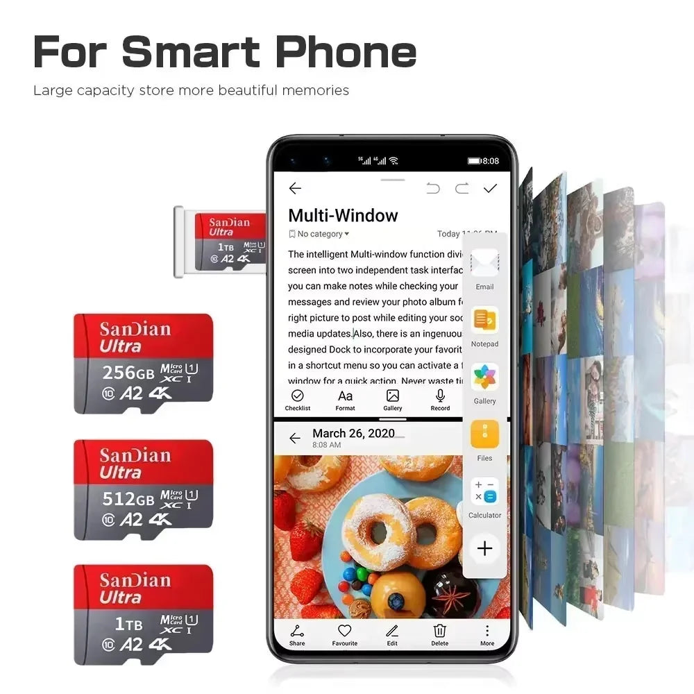 128GB Micro TF SD Card 256GB Memory Card Flash Card for Camera Phone Tablet with Adapter