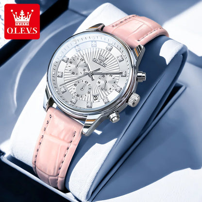 OLEVS 3669 Original Chronograph Quartz Wristwatch for Lady Calendar Waterproof Steel Strap Elegant Dress Women's Watches