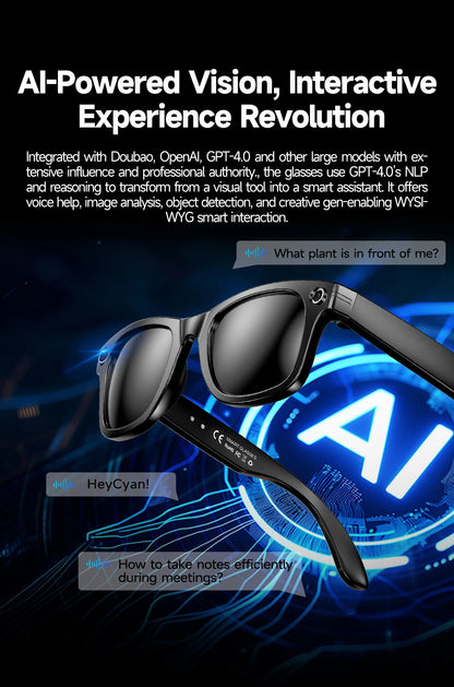 New Leisure Camera Smart Glasses 800W 32GB Memory AI Translation Voice Assistant Video Recording Men Anti Blue Light Sunglasses