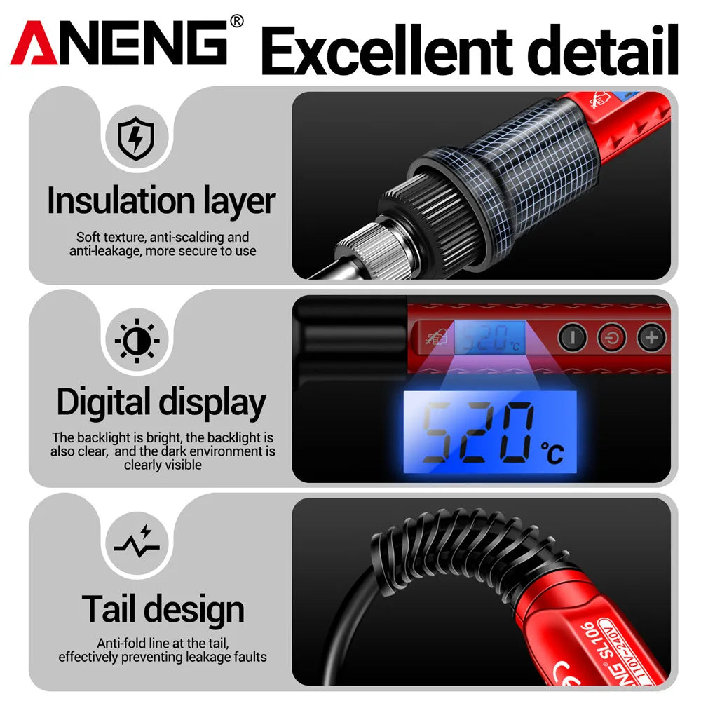 ANENG 60W Professional Electric Soldering Iron Adjustable Temperature SL106 EU/220V US/110V Welding Repair + M113 Multimeter Too