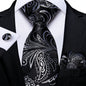 Black And Silver Paisley Floral Men's Ties Gray Blue Pink Wedding Accessories Neck Tie Set Handkerchief Cufflinks Gift For Men