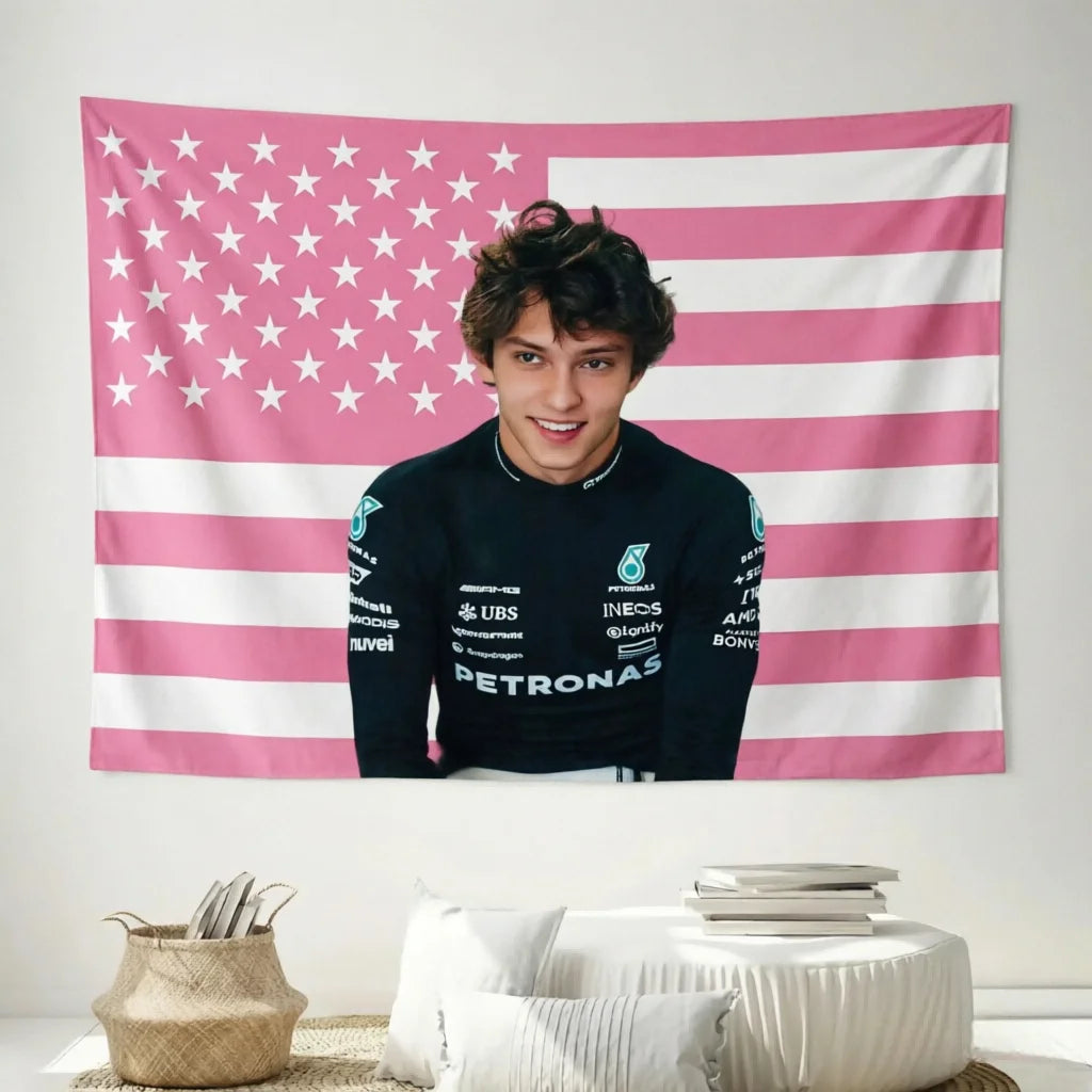 1pc K-Kimi A-Antonelli Racing Tapestry, Pink Stripe Flag Wall Hanging, Ideal for Motorsport Fans Bedroom Dorm Game Room Home