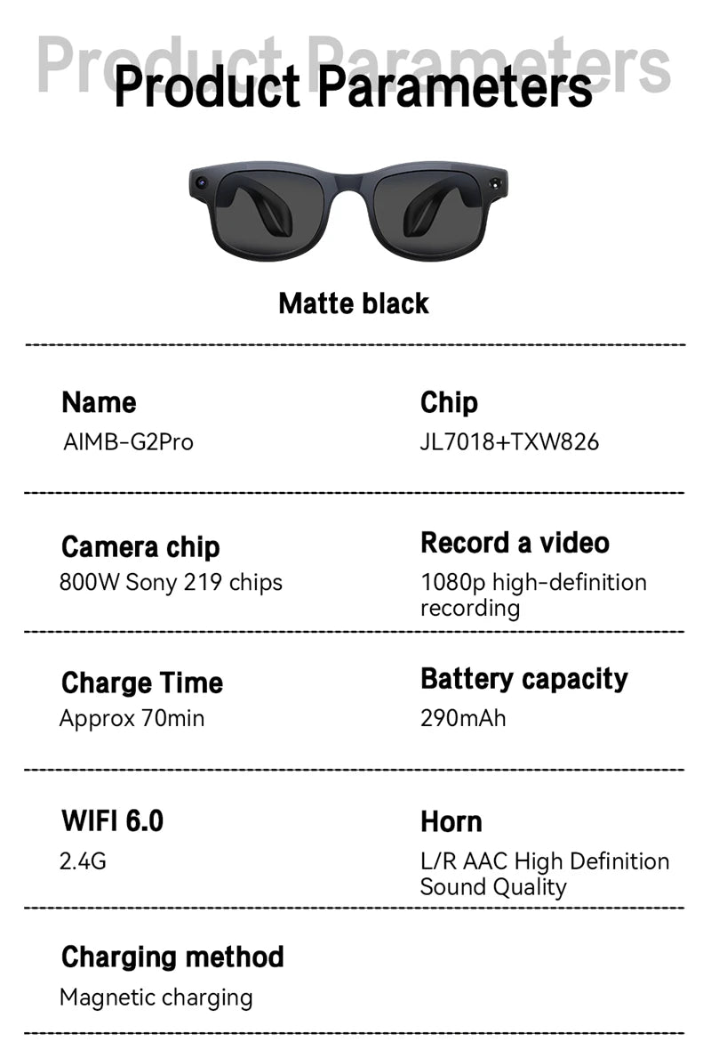 4K HD 800W Pixel Camera Smart Glasses Video Recording AI Photo Recognition Bluetooth Call Voice Translation Sunglasses