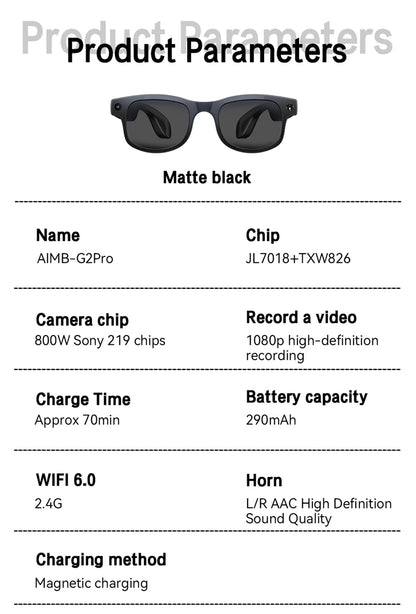 4K HD 800W Pixel Camera Smart Glasses Video Recording AI Photo Recognition Bluetooth Call Voice Translation Sunglasses