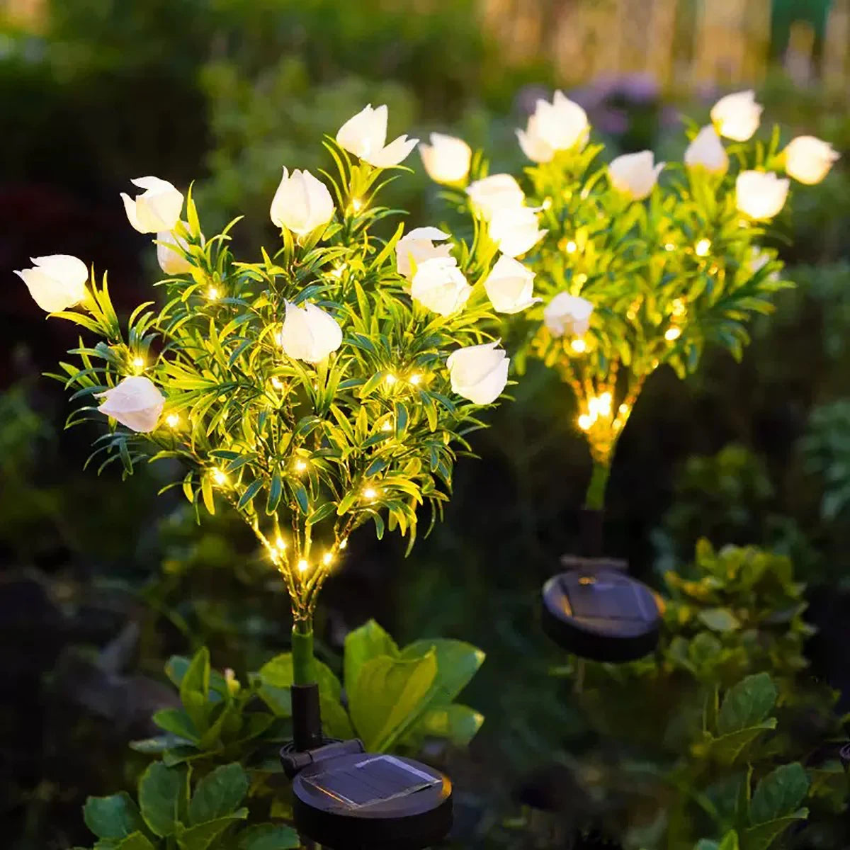 1pc Solar gardenia lamp, outdoor solar garden lamp, with warm white artificial flower lamp suitable for garden lawn decoration