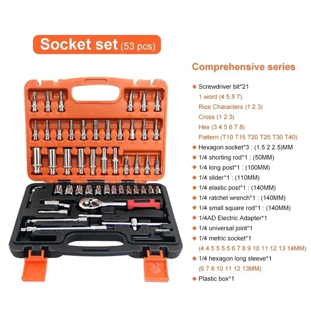 46pcs Drive Ratchet Torque Wrench Combo Auto Repairing Set Mechanic Tool Car Repair Tool Kit 1/4-Inch Socket Set Car Repair Tool