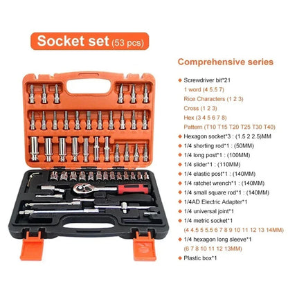 46pcs Drive Ratchet Torque Wrench Combo Auto Repairing Set Mechanic Tool Car Repair Tool Kit 1/4-Inch Socket Set Car Repair Tool