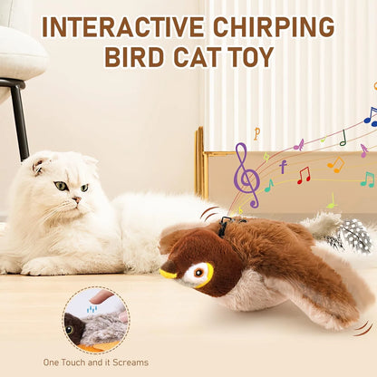 USB Rechargeable Interactive Catnip Electric Bird Toy Touch Activated Squeaky Plush Pet for Cat Dog Kitten Play Party Gift
