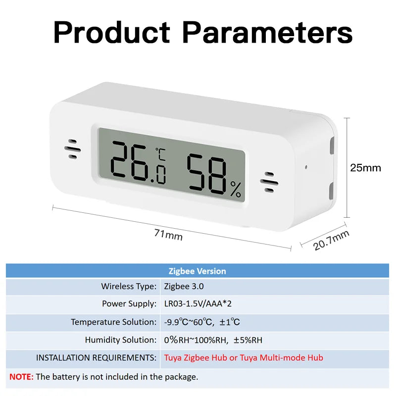 Tuya Zigbee 3.0 Temperature Humidity Sensor Mini Thermometer APP Remote Control WorkWith Yandex ZHA Zigbee2MQTT SmartLife Alexa