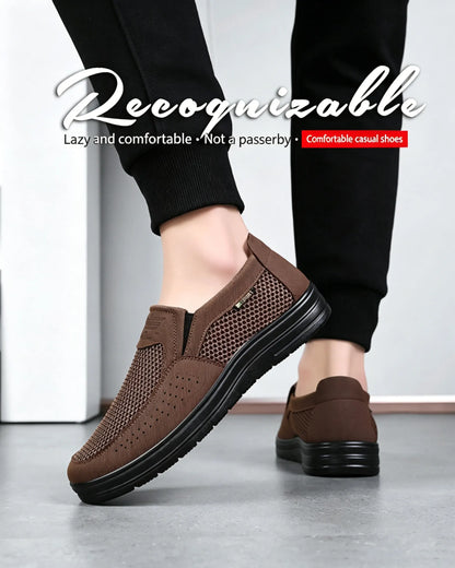 Men Slip On Casual Shoes Mesh Breathable Lightweight Low Cut Cloth Loafers Comfortable Soft Sole Walking Grandpa Shoes Summer
