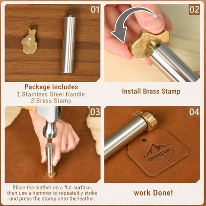 Custom Brass Stamp For Leather, Leather Branding Iron, Custom LOGO Text Leather Embossing Tool, Cold Press Handle Leather Stamp,