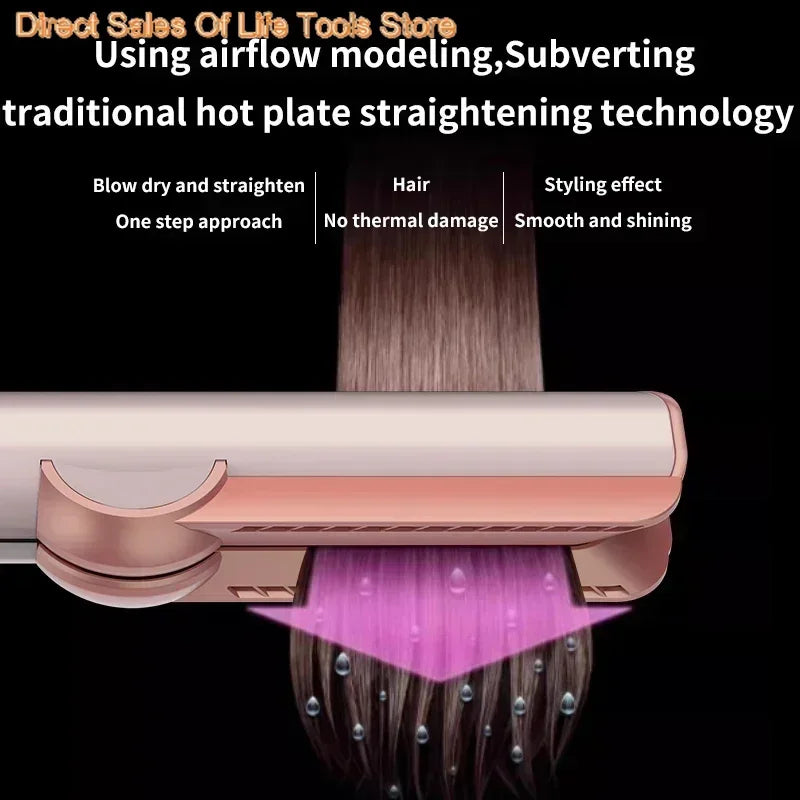 2 IN 1 Professional Hair Straightener & Hair Dryer Heat-Up Hair Flat Iron, Negative Ion Iron Long-Lasting Styling Tool 1.8M&2.7M