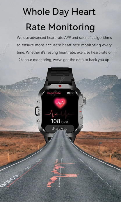 2026 New Military Smart Watch Men IP67 3ATM Outdoor Sports Fitness Tracker Blood Pressure Health Monitor BT Calls GPS Smartwatch