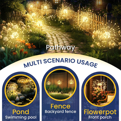 Solar Firework Light 90-200LED Outdoor Garden Decor Waterproof Auto On/Off Energy Saving Easy Installation Party Wedding Decor