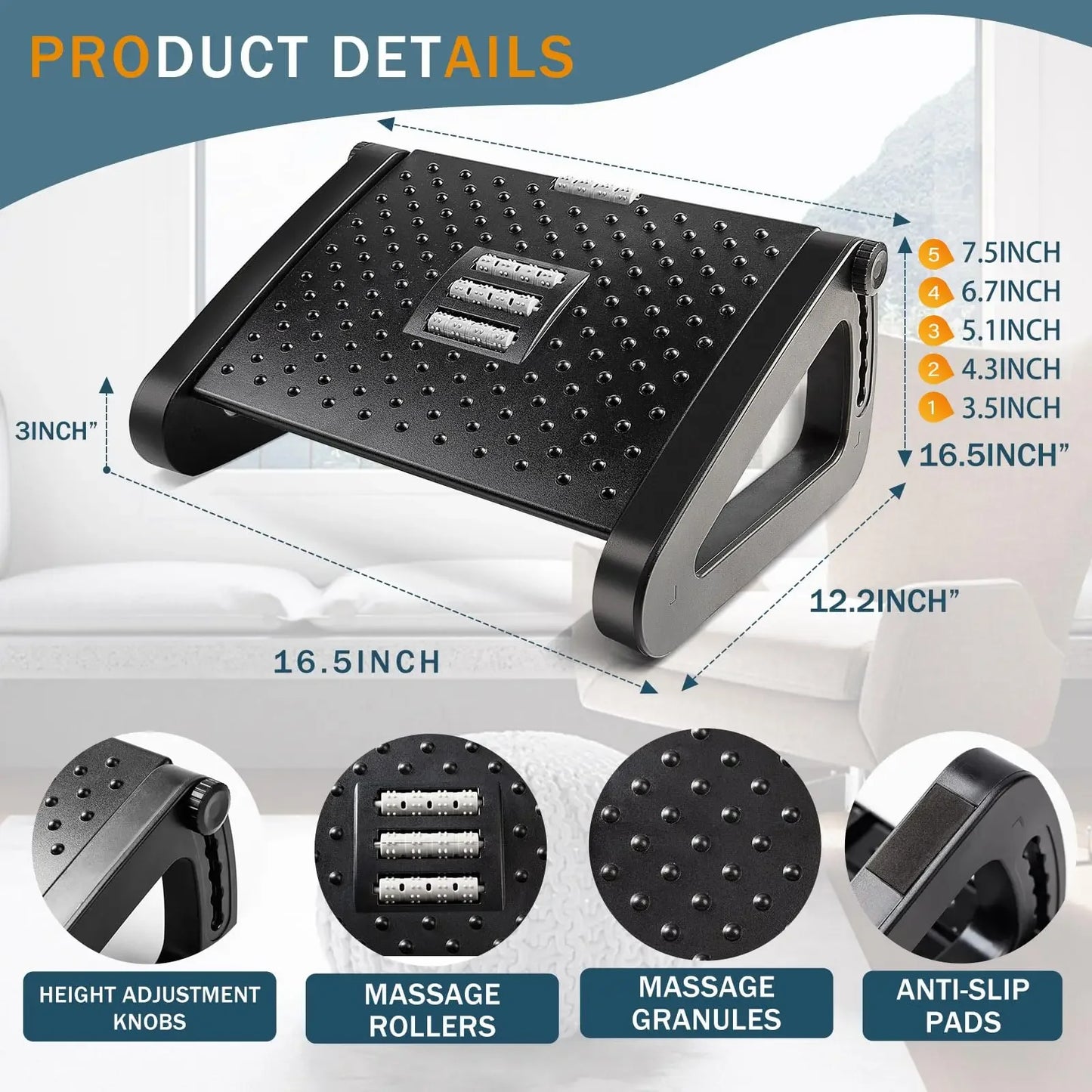 Ergonomic Adjustable Foot Rest for Under Desk, Portable Foot Stool for Office and Home, Comfortable Support for Desk Work