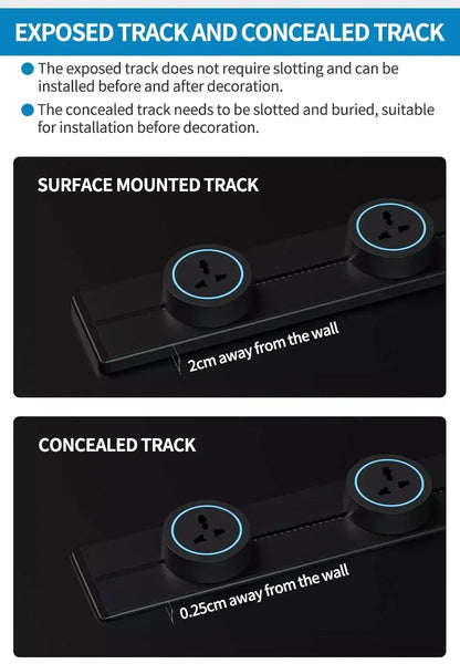 40cm 50cm Track Socket Wall Power Rail Movable Sockets High End Home Appliance Power 8000W EU US UK Standard USB Type c Ports
