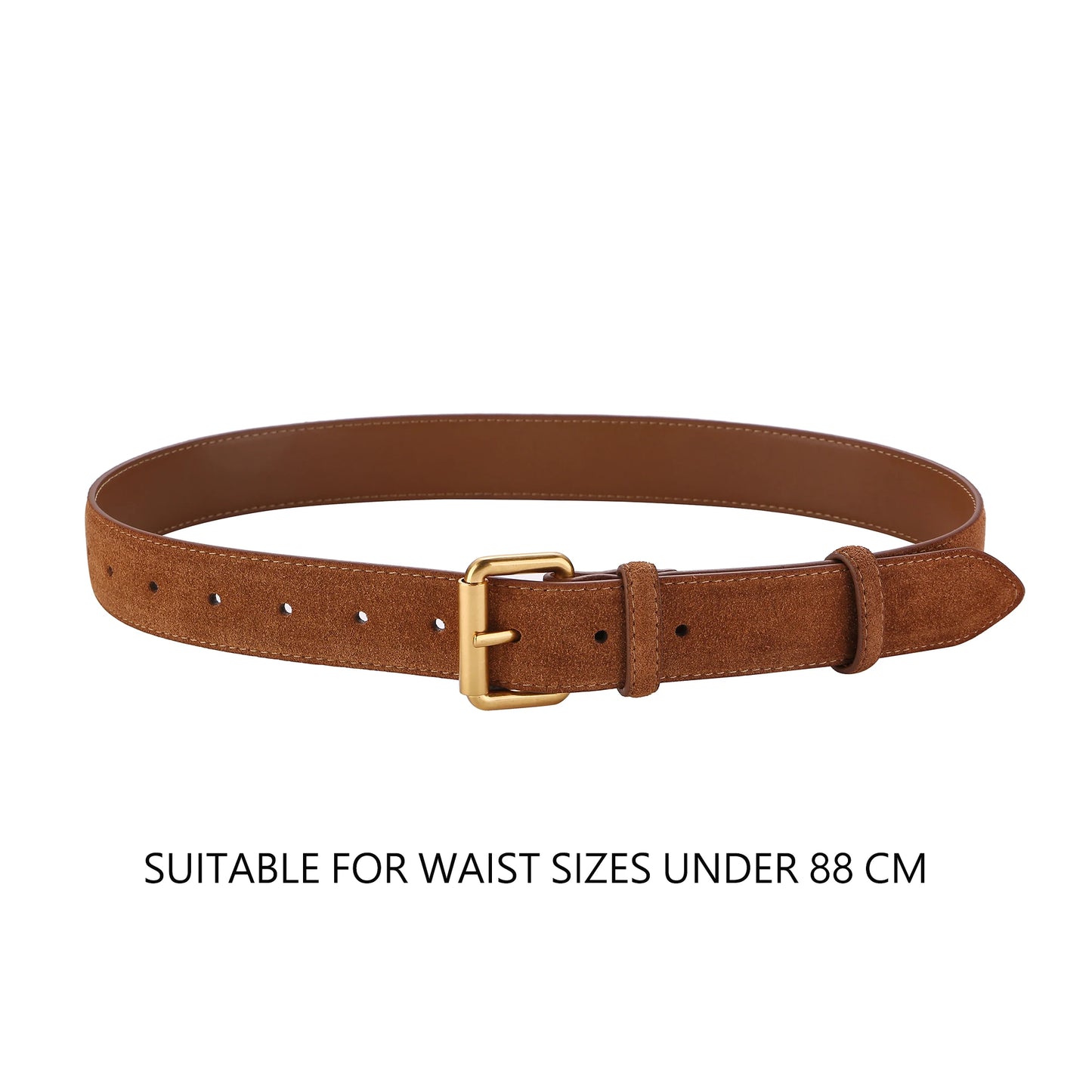 Luxury Suede Cowhide Leather Belt for Women, Vintage Style with Gold Buckle, 3.3cm Wide Waistband for Dresses & Jeans