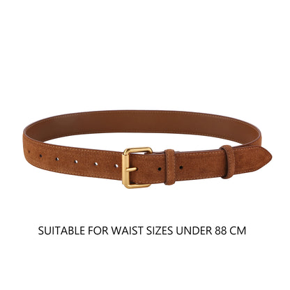 Luxury Suede Cowhide Leather Belt for Women, Vintage Style with Gold Buckle, 3.3cm Wide Waistband for Dresses & Jeans