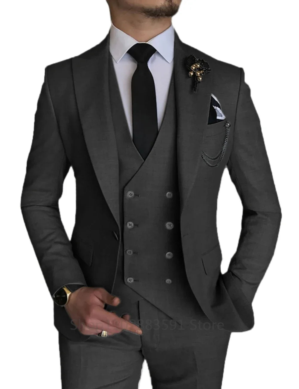 3 Piece Men's Wedding Dress Suits Slim Fit Lapel Tuxedos Party Leisure Formal Male Suit For Groomsman Suit (Blazer+Vest+Pants)