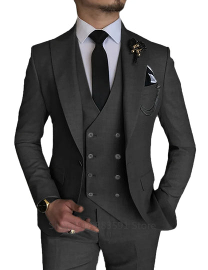 3 Piece Men's Wedding Dress Suits Slim Fit Lapel Tuxedos Party Leisure Formal Male Suit For Groomsman Suit (Blazer+Vest+Pants)
