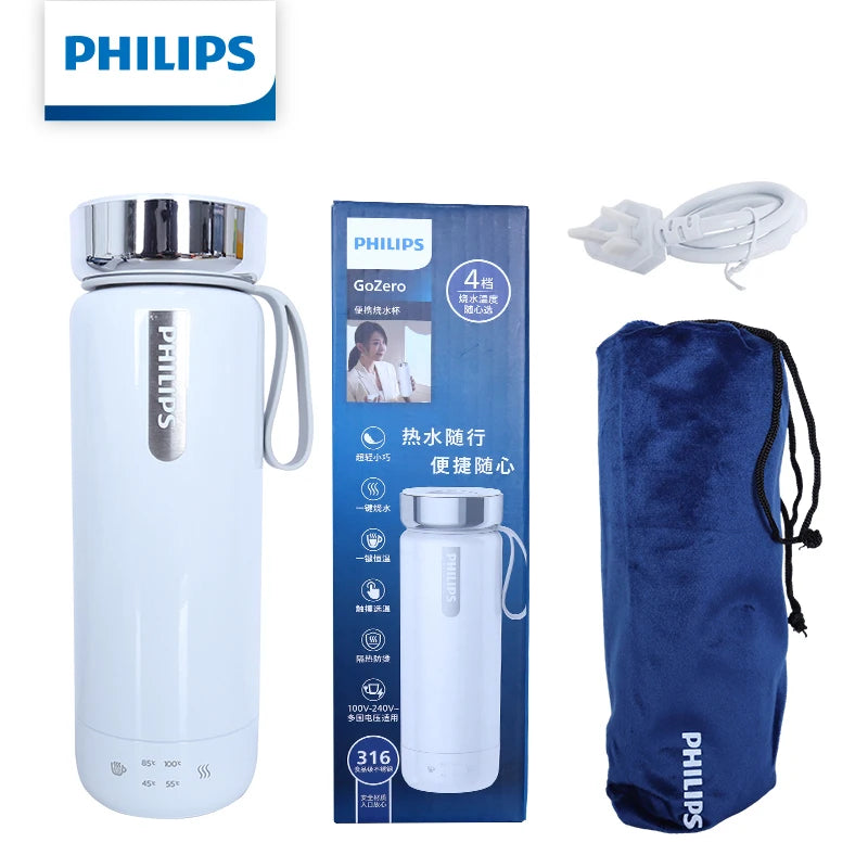 Philips GoZero Electric Heating Cup AWP2799 4-Speed Temperature Settings 12H Thermos Fast Boil Ideal for Travel Office Home