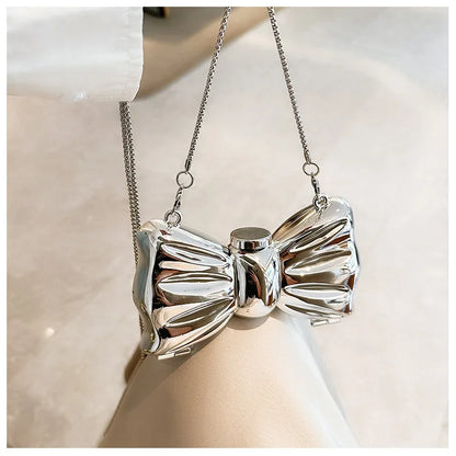 Luxury Designer Mini Bowknot Evening Bag for Women Girls Crossbody Handbag Chain Shoulder Bags Metal Purse for Party Wedding