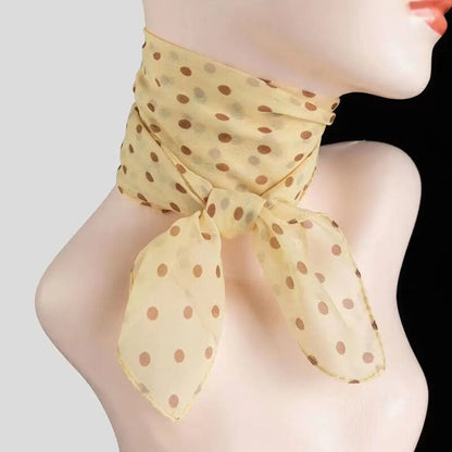 Summer Polka Dot Print Artificial Silk Scarf Thin Neck Warp Chiffon Soft Shawl Beach Sunscreen Square Women Neck Scarves