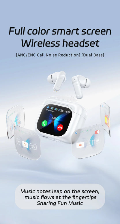 AI Translator Bluetooth Earbuds, LCD Touch Screen TWS Headset with Noise Reduction & Noise Canceling, Wireless Travel Headphones