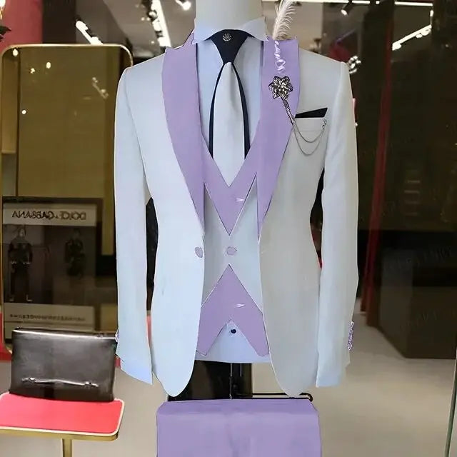Fashion Style Wedding/Business Men's 3 Pieces Suits Slim Fit Formal Groomsmen Tuxedos Men Suits Jacket+Vest+Trousers for Party