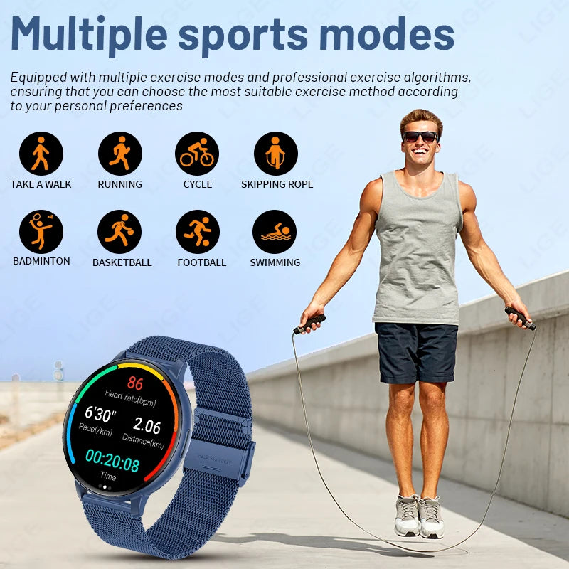 LIGE Nowy 1,38-calowy Smartwatch Zdrowotny Damski Połączenia Bluetooth Smartwatch Męski Monitorowanie Tętna Bransoletka Sportowa Odtwarzacz Muzyki 2026