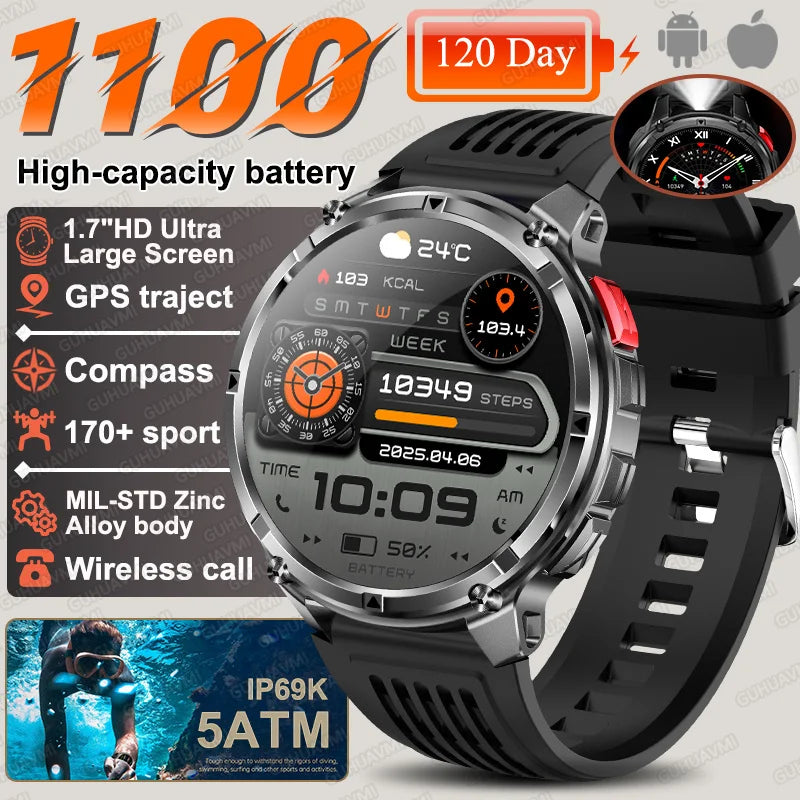 2026 New T-REX 3 PRO 1100mAh Large Battery Smart Watch 10ATM Waterproof GPS 1.7" HD AMOLED Call Sports Flashlight Smartwatch Men