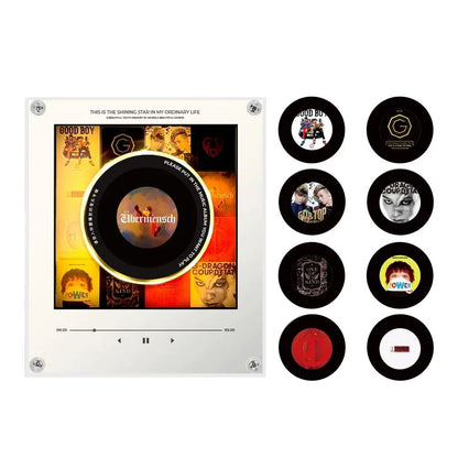 Creative Vinyl Music Player Fridge Magnet Decor,with 9Pcs NFC Rotating Disc Cards ,NFC Sensing Vinyl Song Player Night Light