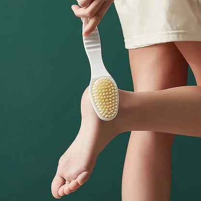 〔E〕2 In 1 Pumice Stone Foot Brush Scrubber With Handle Feet Exfoliating Dead Skin Remover Massage Brush Pedicure Tool Unisex