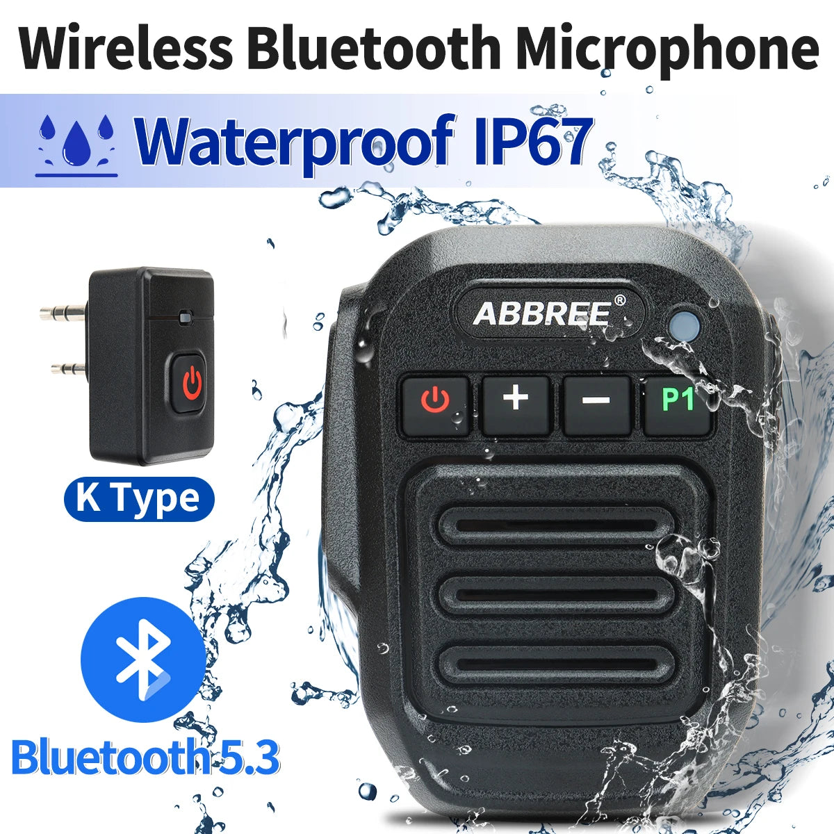 ABBREE Wireless Mic Bluetooth PTT Handsfree Speaker Microphone for Baofeng UV-5R UV-21 BF-888S Quansheng UV-K5(8) UV-5R Plus