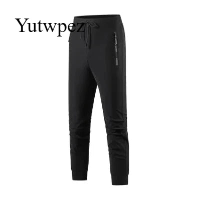 Men's Ice Silk Quick Dry Pants Lightweight Breathable Casual Trousers Elastic Waist Drawstring Sports Pants with Zipper Pockets